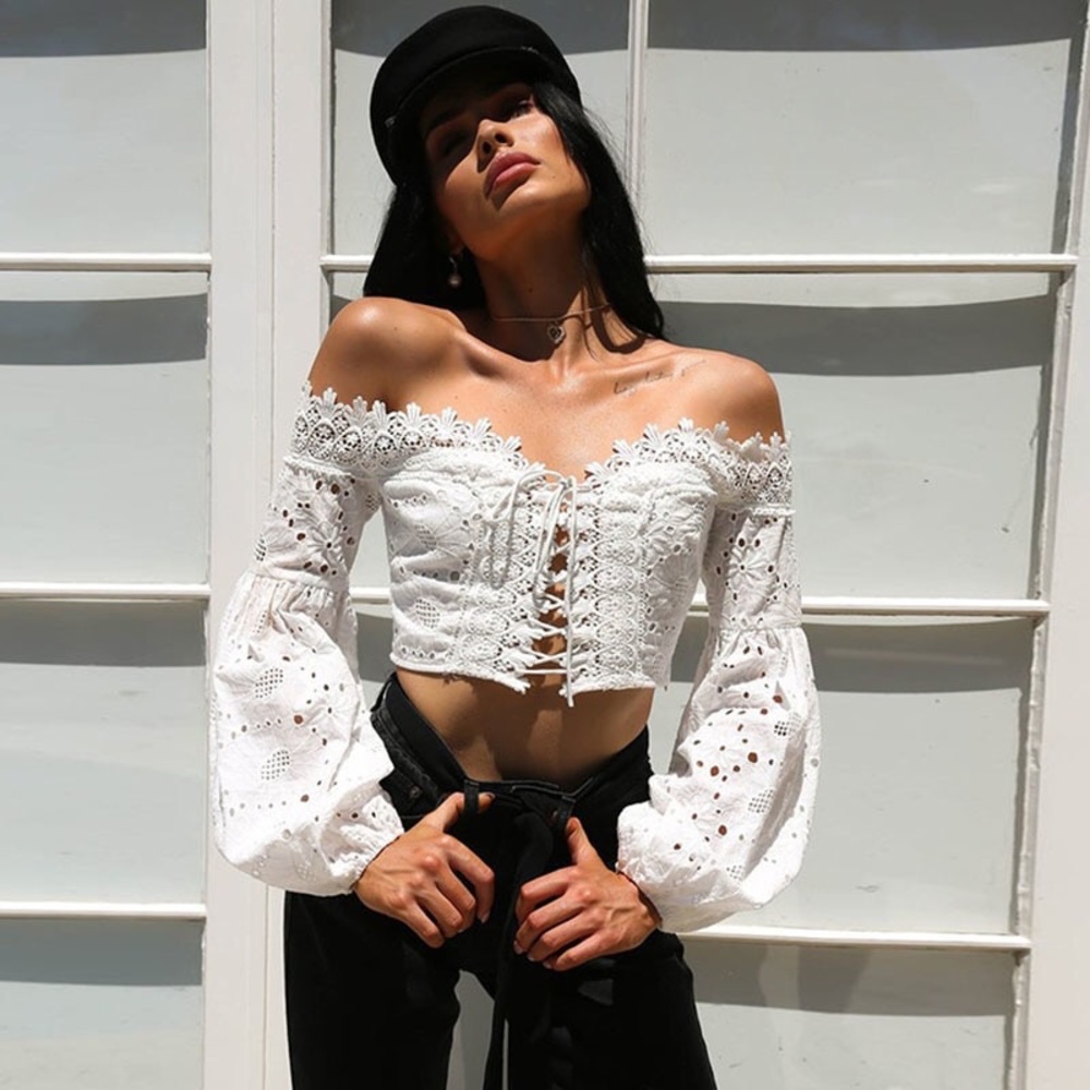 NEW | Boho Festive Eyelet Off Shoulder Lace Top